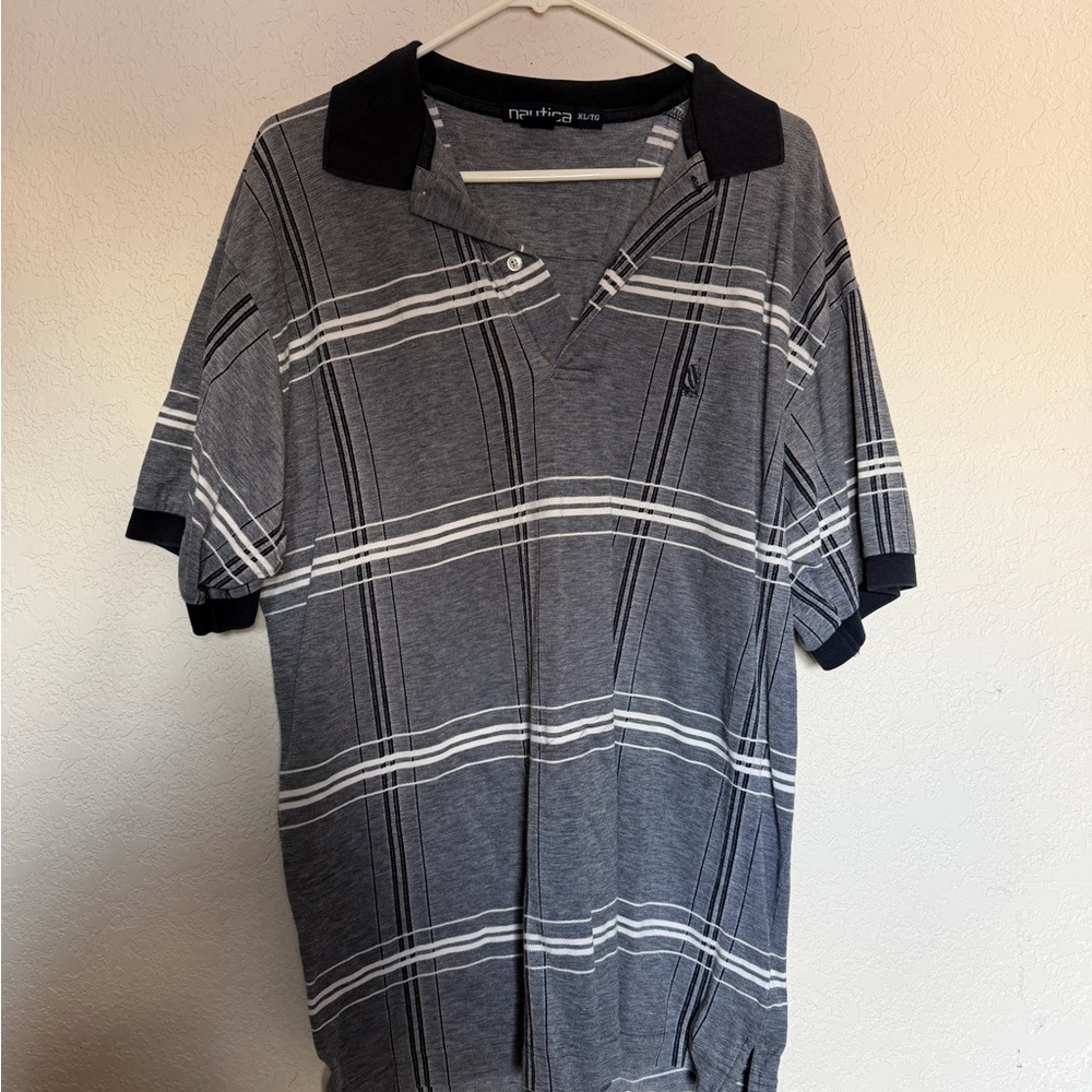 Vintage Nautica Men's Gray Striped Polo Shirt XL